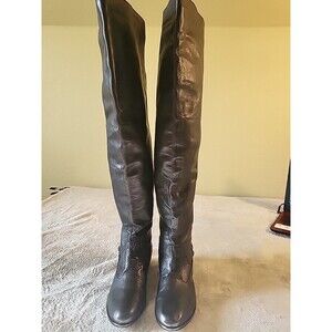 Dole Vita Boots Women's  Size 7   Black  Leather Over Knee Side Buckle
